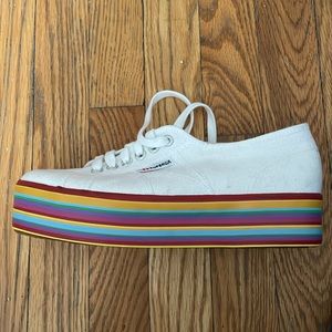 Superga White and rainbow platform sneakers